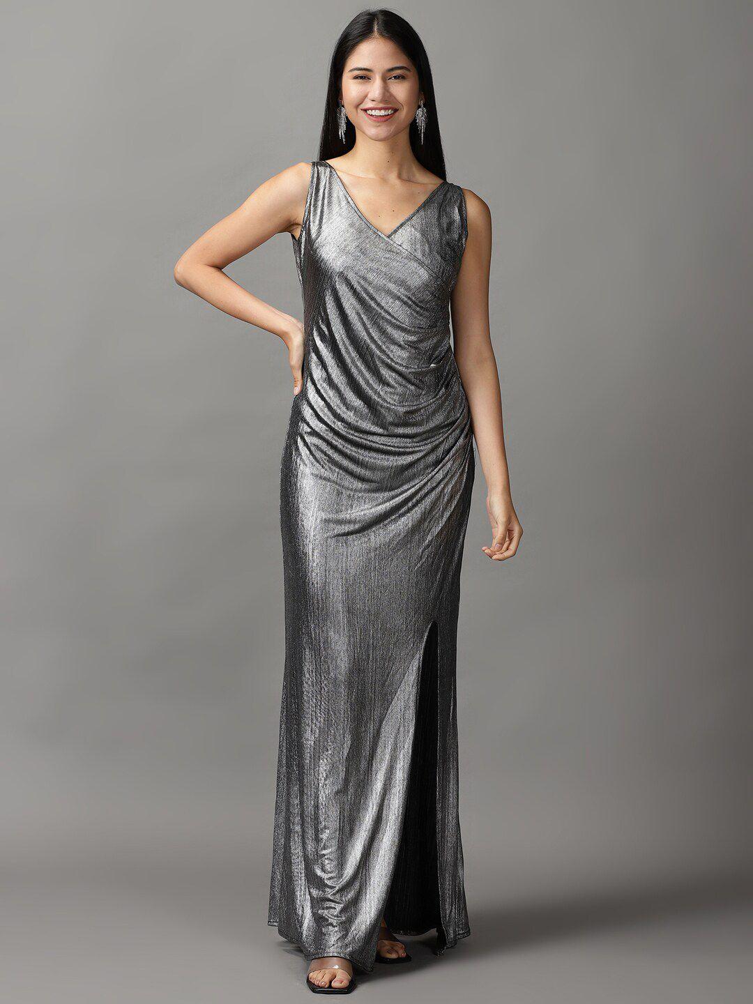 showoff women grey sheath maxi dress