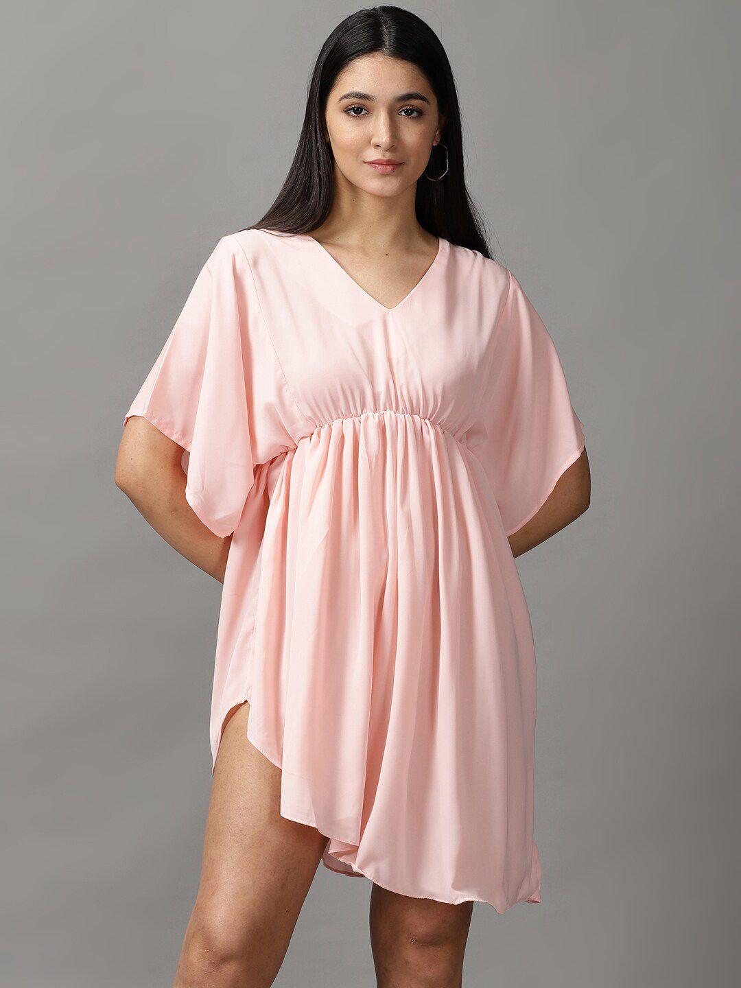 showoff women peach-coloured chiffon kaftan dress