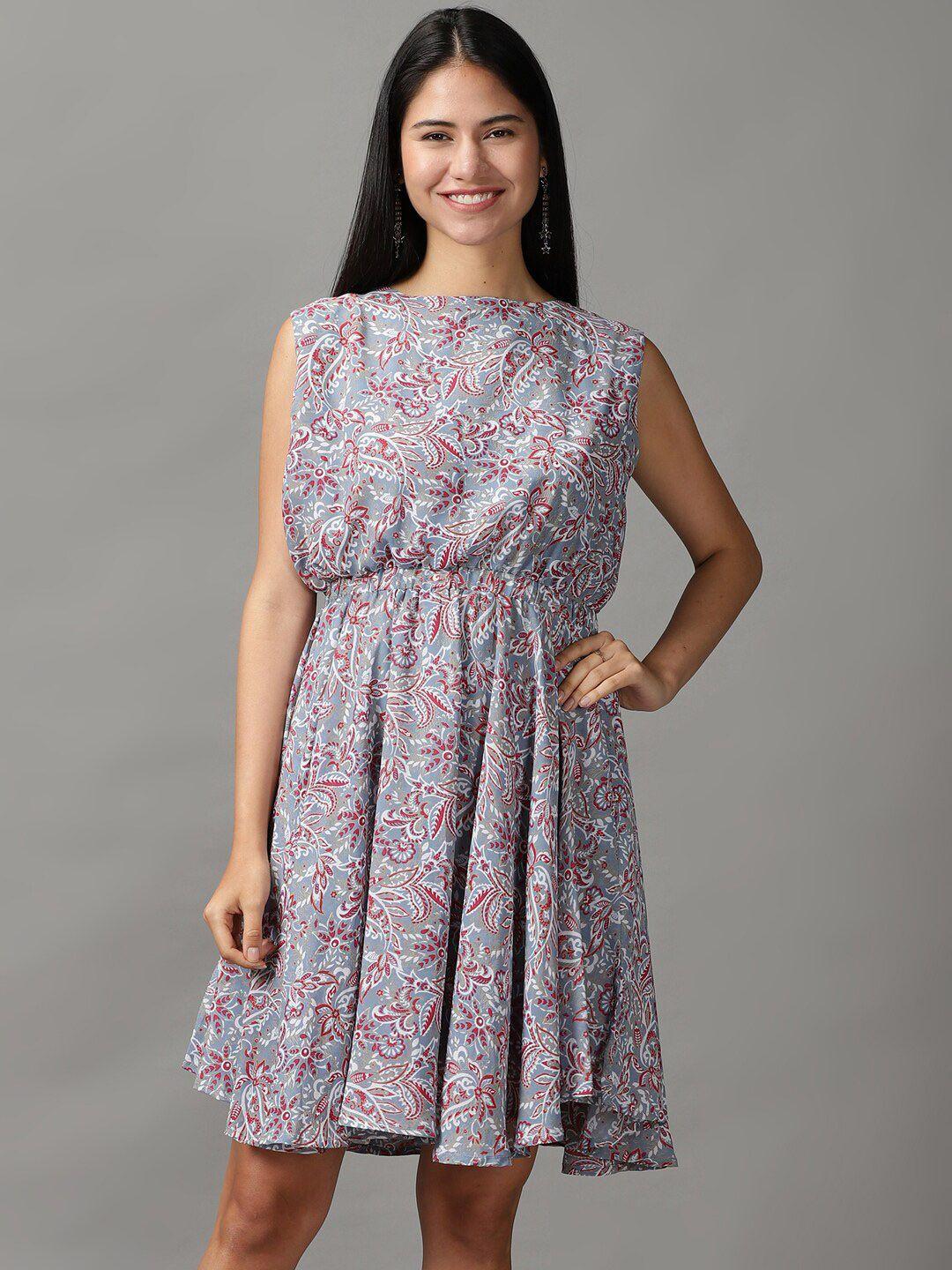 showoff women blue floral chiffon dress