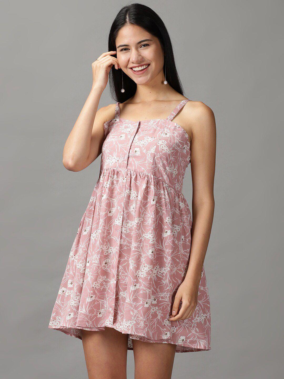 showoff women mauve & off white floral dress