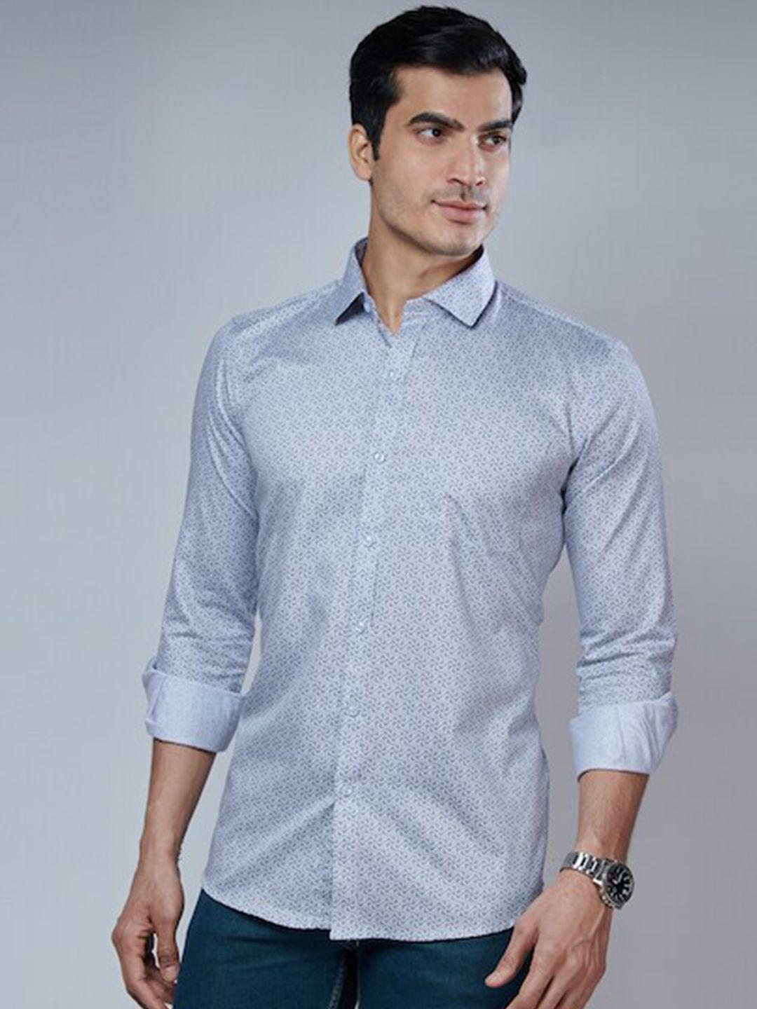 mark & albert men grey classic slim fit floral printed cotton casual shirt