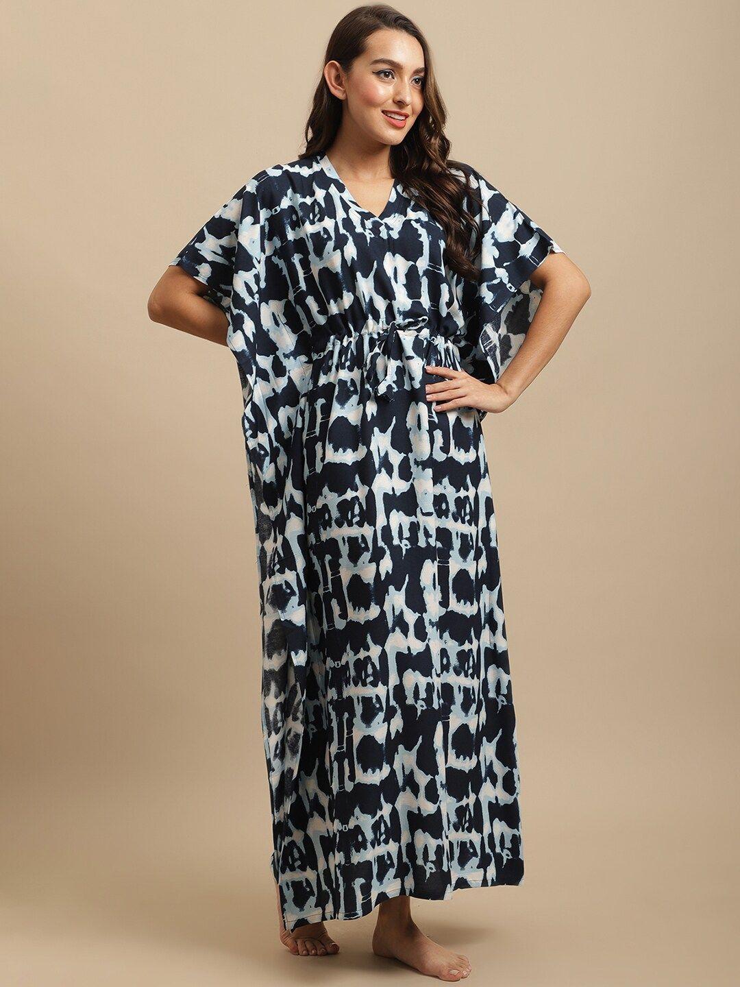 boston club women navy blue printed kaftan nightdress