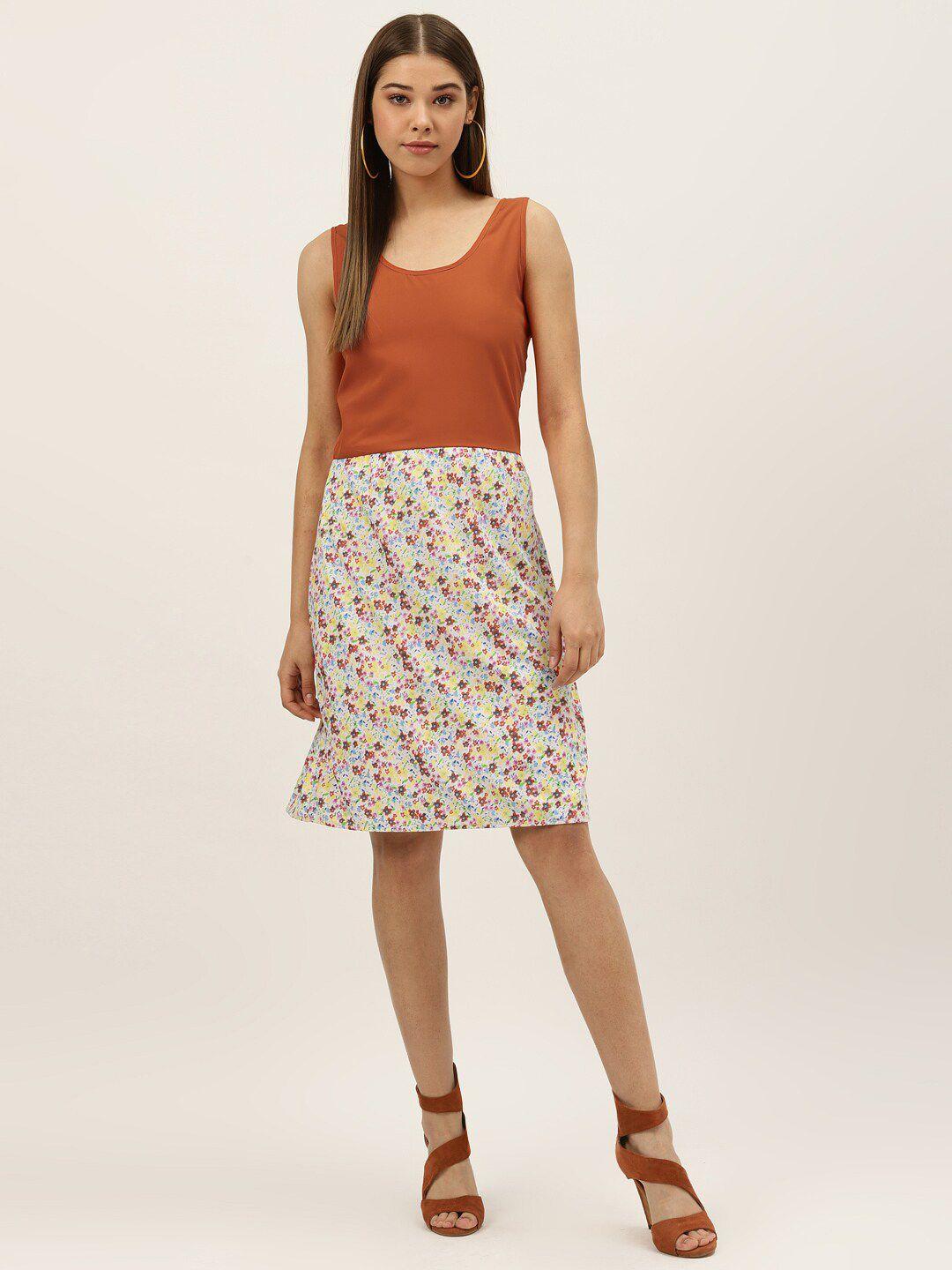 dodo & moa women orange floral crepe dress