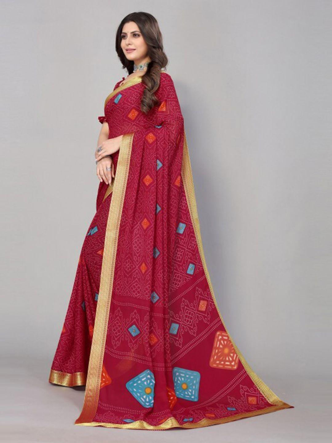 yashika maroon & blue geometric printed saree