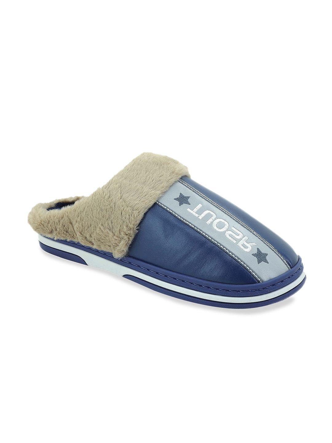 cassiey men navy blue & white printed room slippers