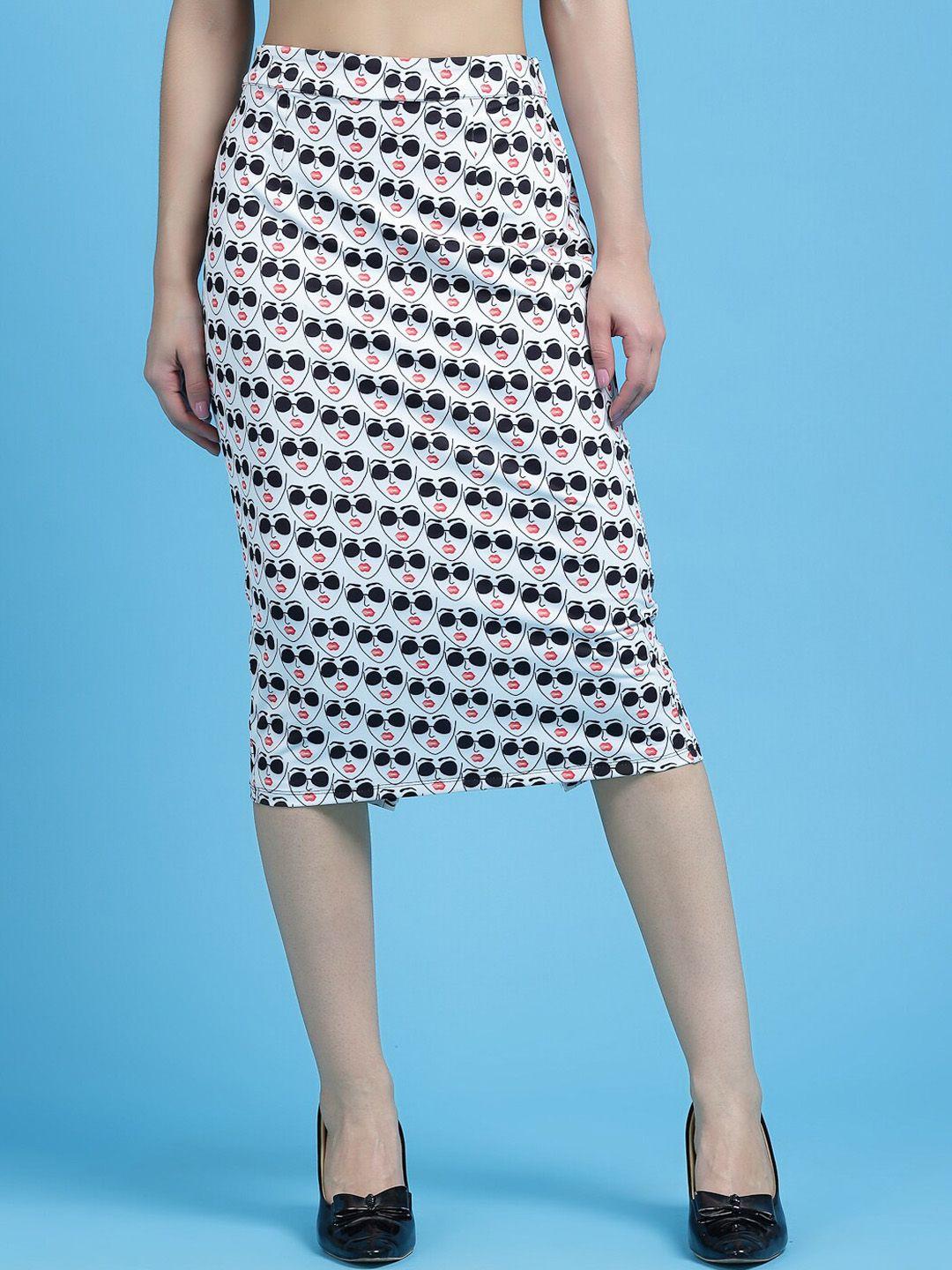 kassually women white graphic printed skirts