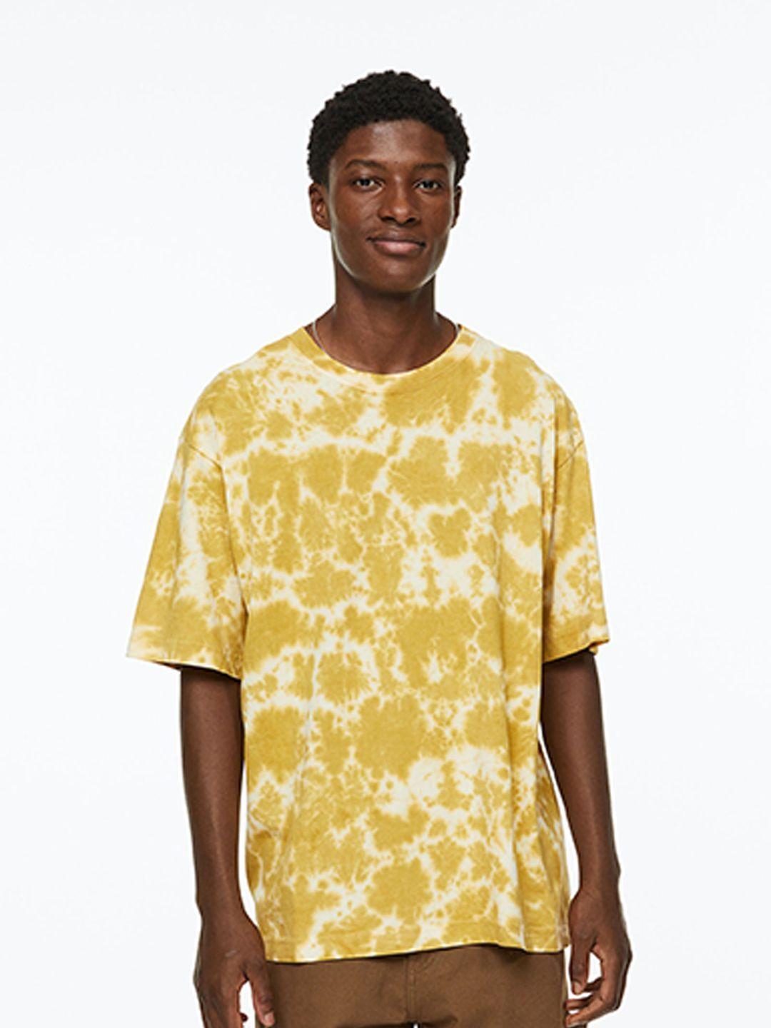 h&m men yellow relaxed fit cotton t-shirt