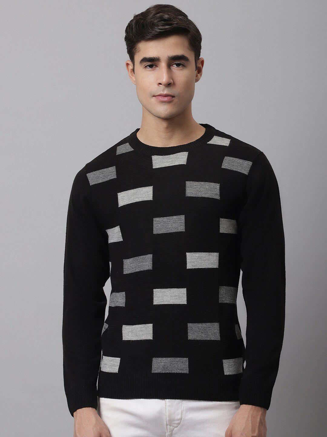 cantabil men black & grey colourblocked colourblocked pullover