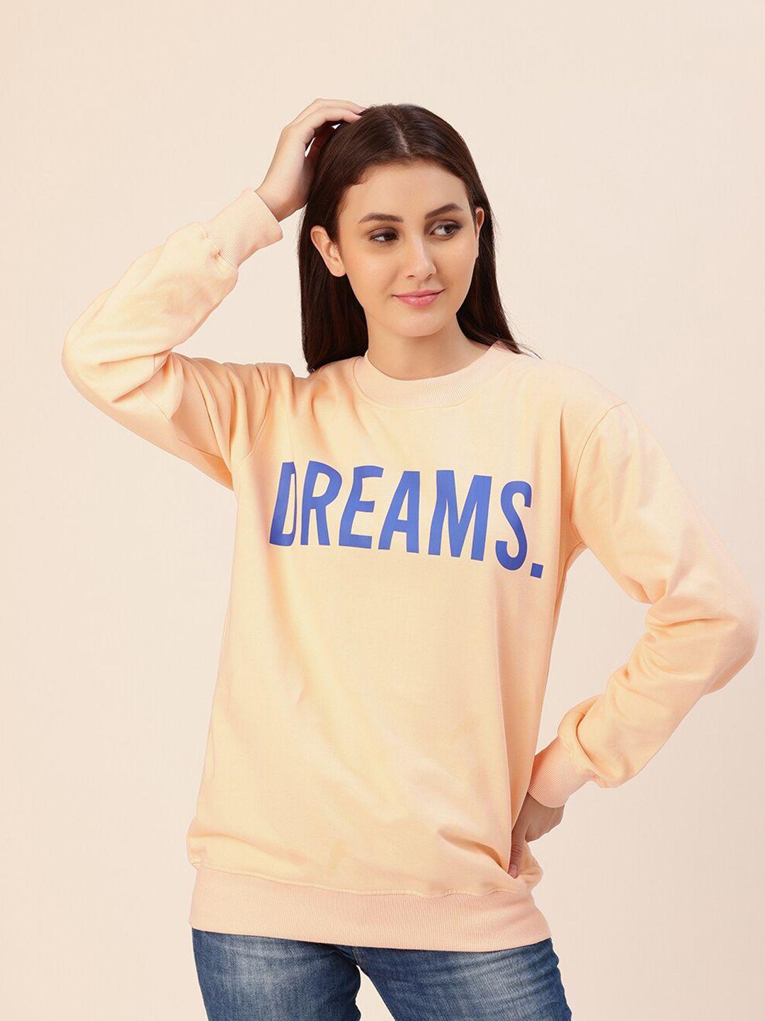 lounge dreams women peach-coloured printed cotton sweatshirt