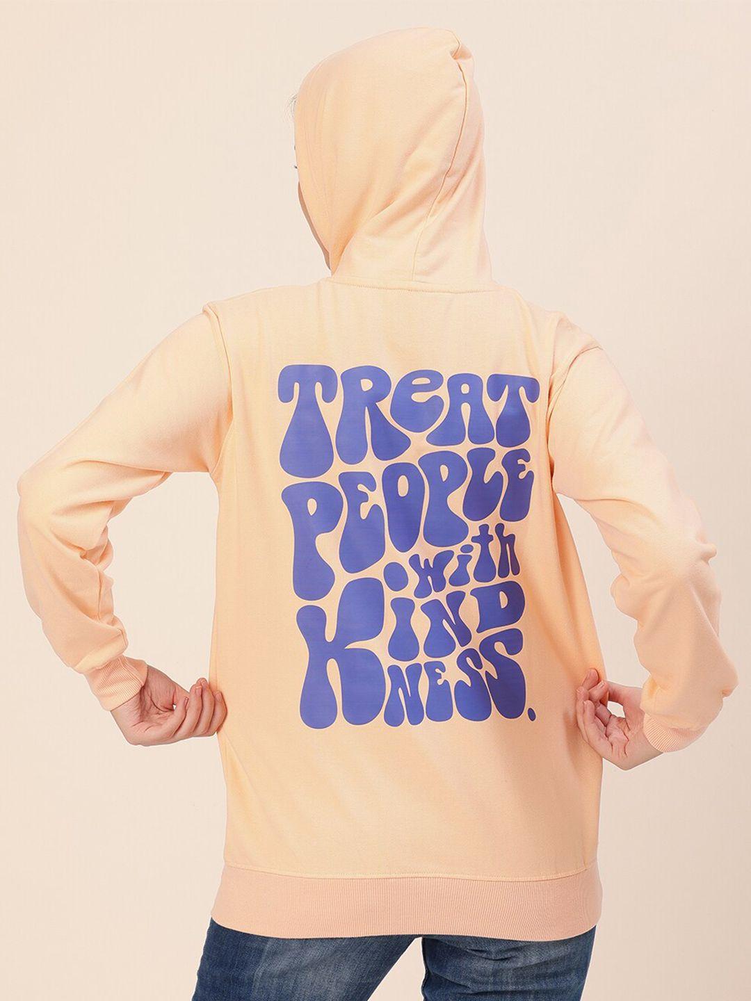 lounge dreams women peach printed hooded cotton sweatshirt