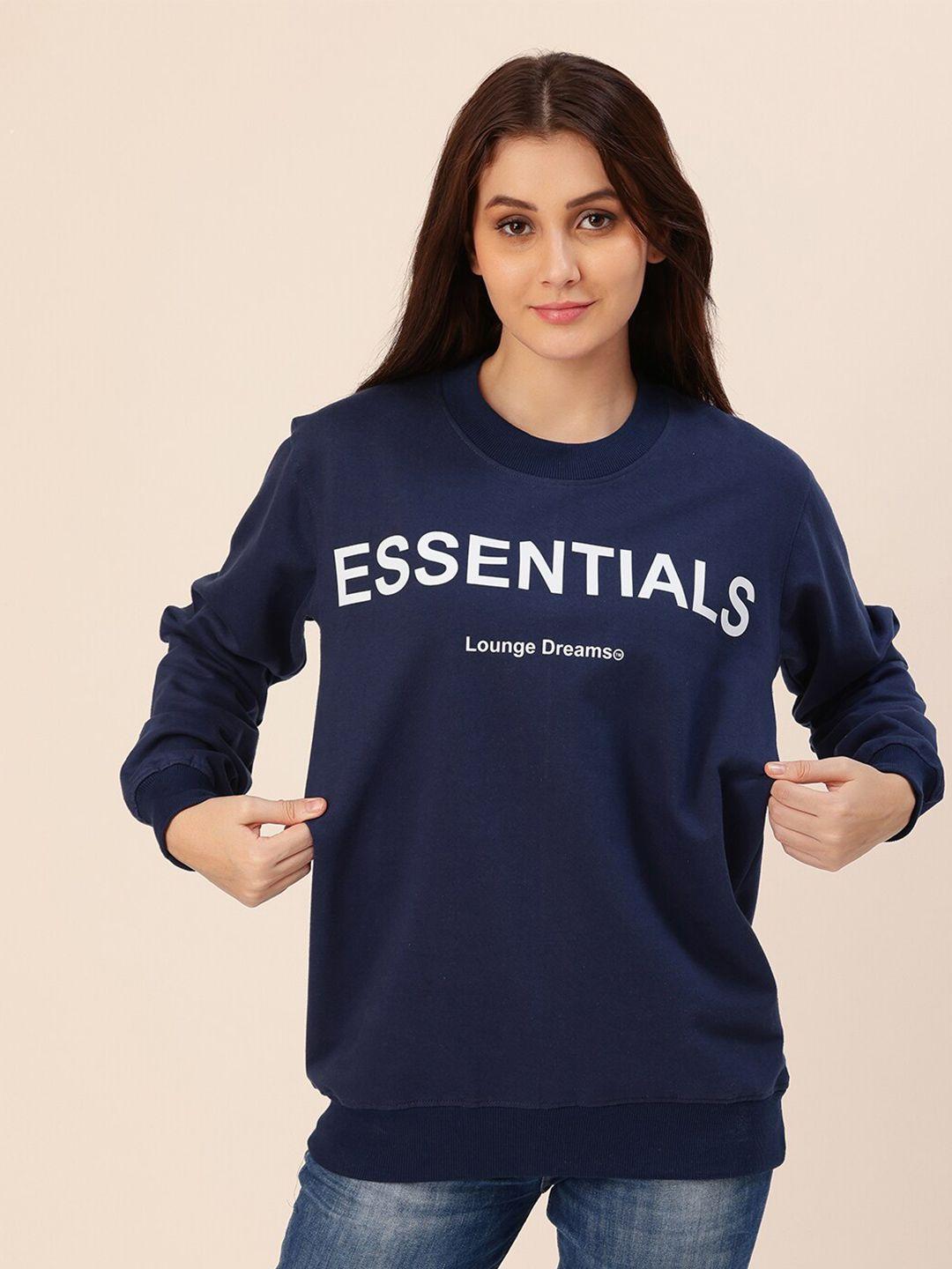 lounge dreams women navy blue printed cotton sweatshirt