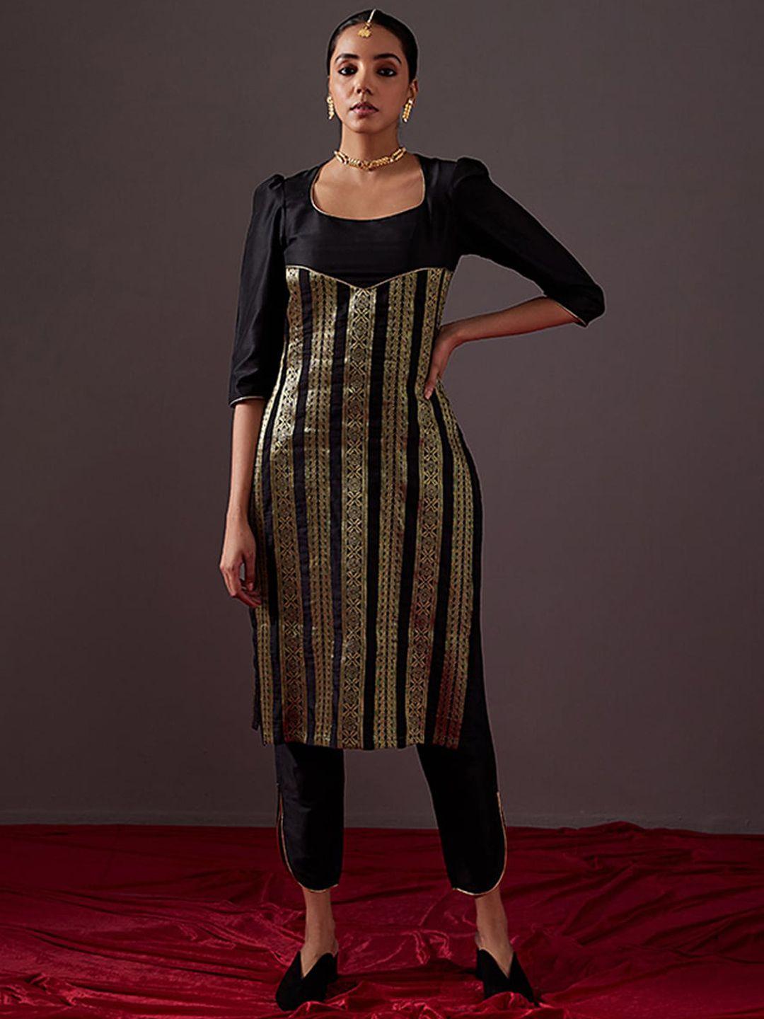 abhishti women black printed kurta with trousers