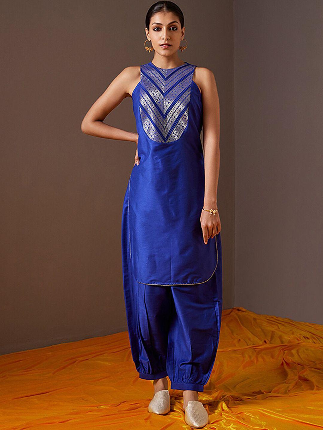 abhishti women blue printed kurta with harem pants