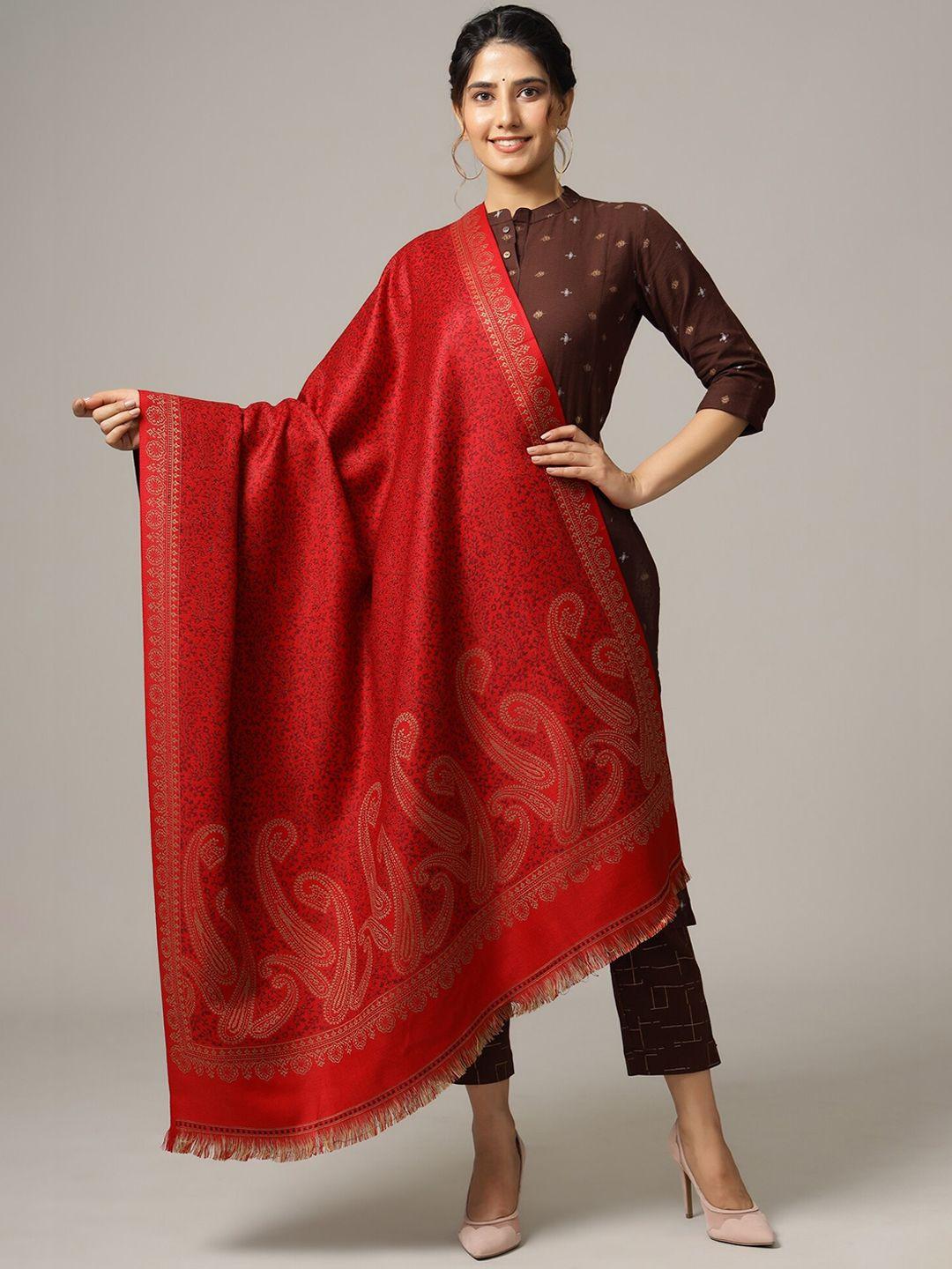 handicraft palace women red woven design wool shawl