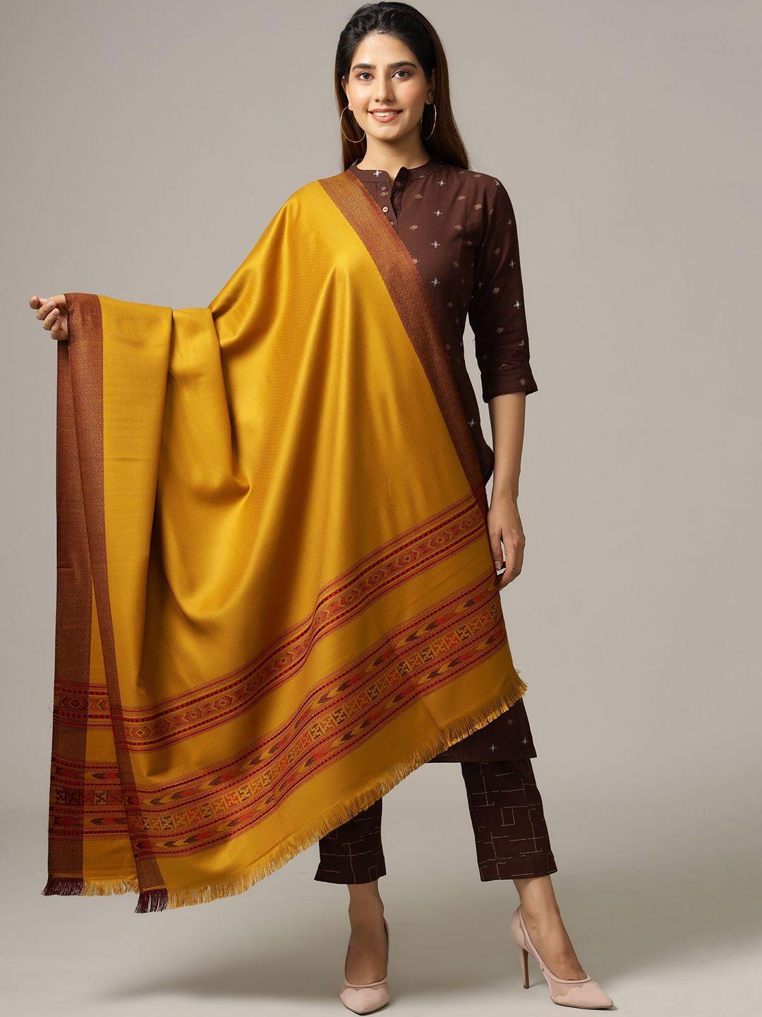 handcrafted palace women mustard- yellow woven-design shawl