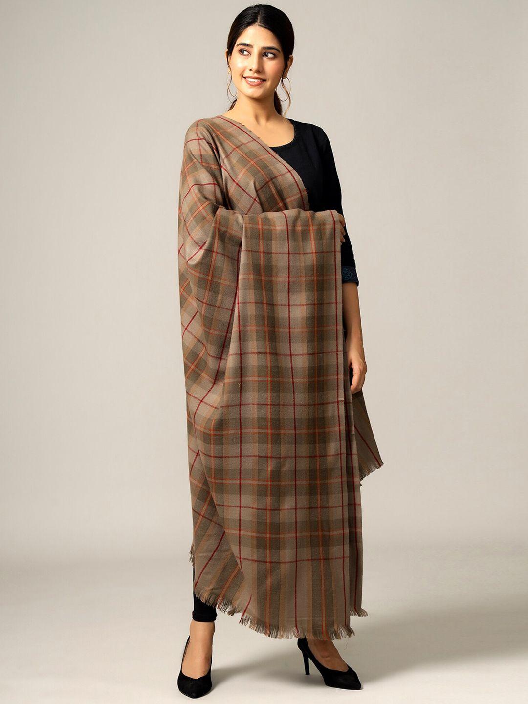 handicraft palace women brown hand woven design tweed check wool shawl