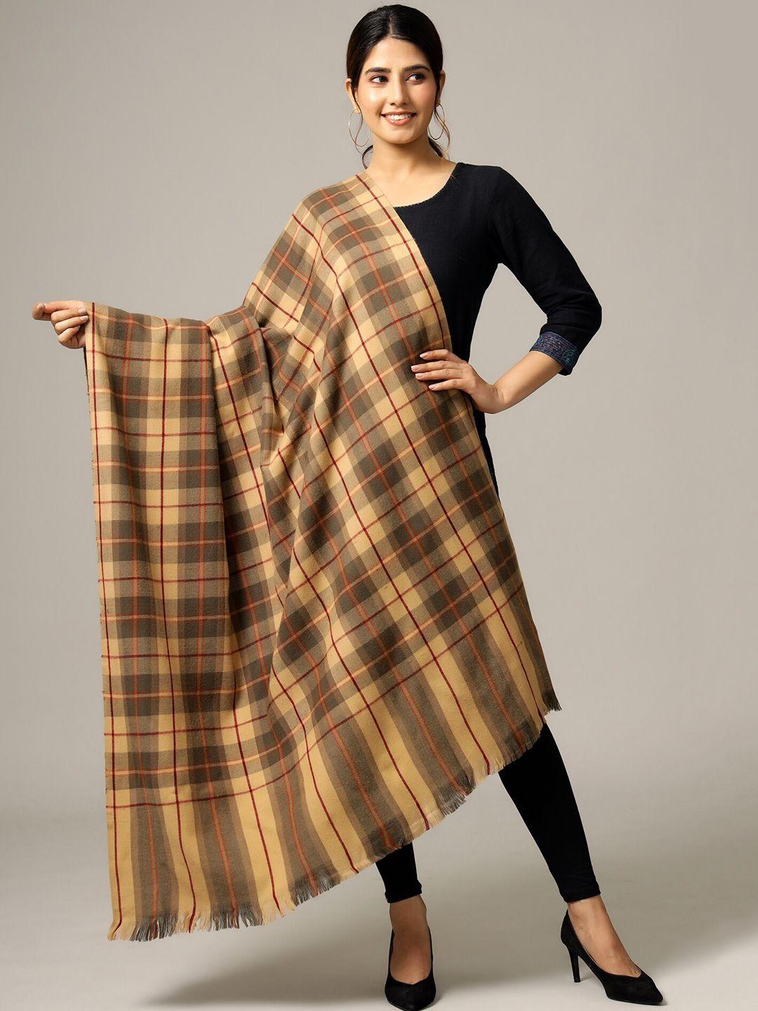 handicraft palace women beige check wool shawl