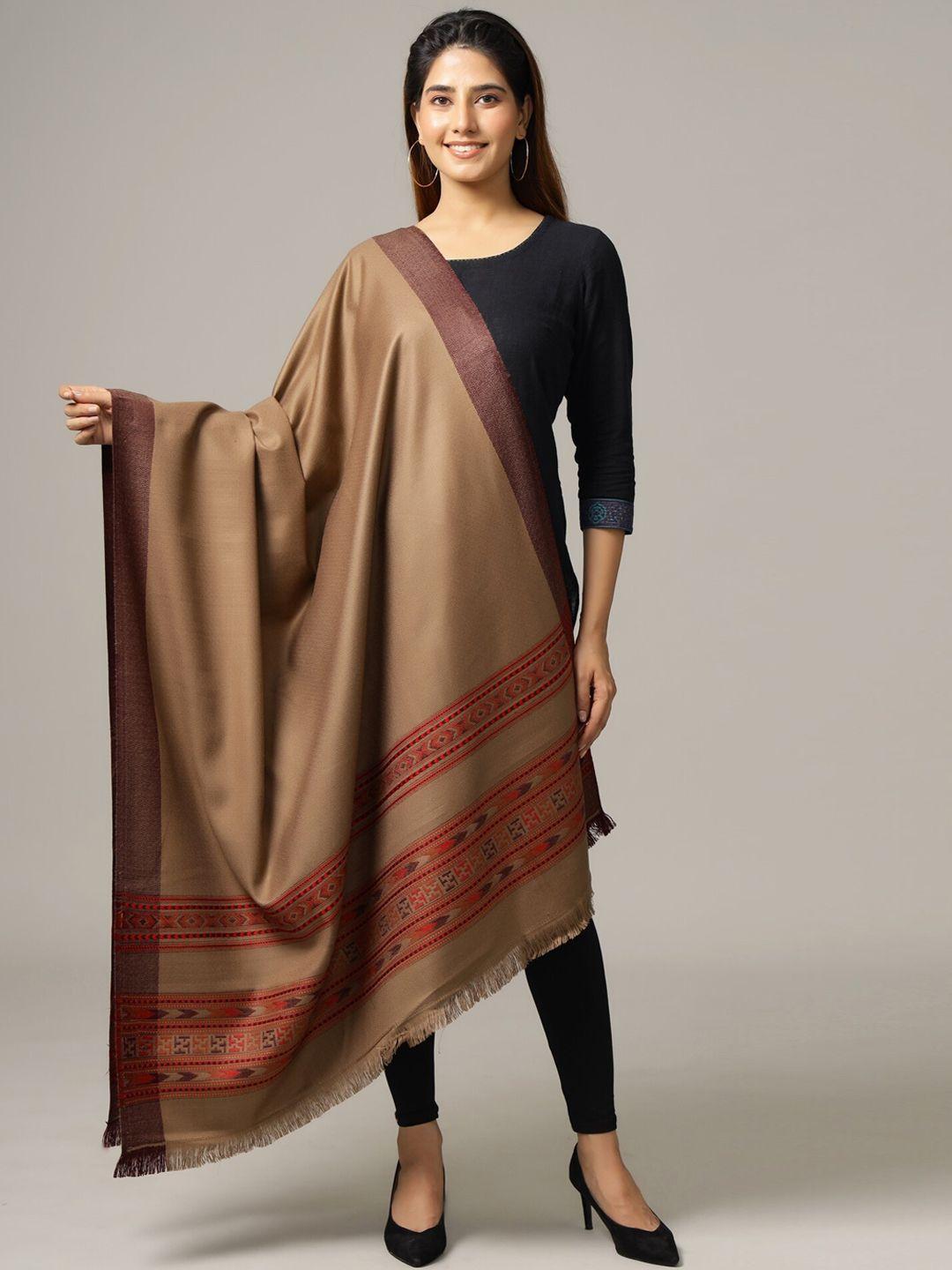 handicraft palace women brown solid woven-design shawl