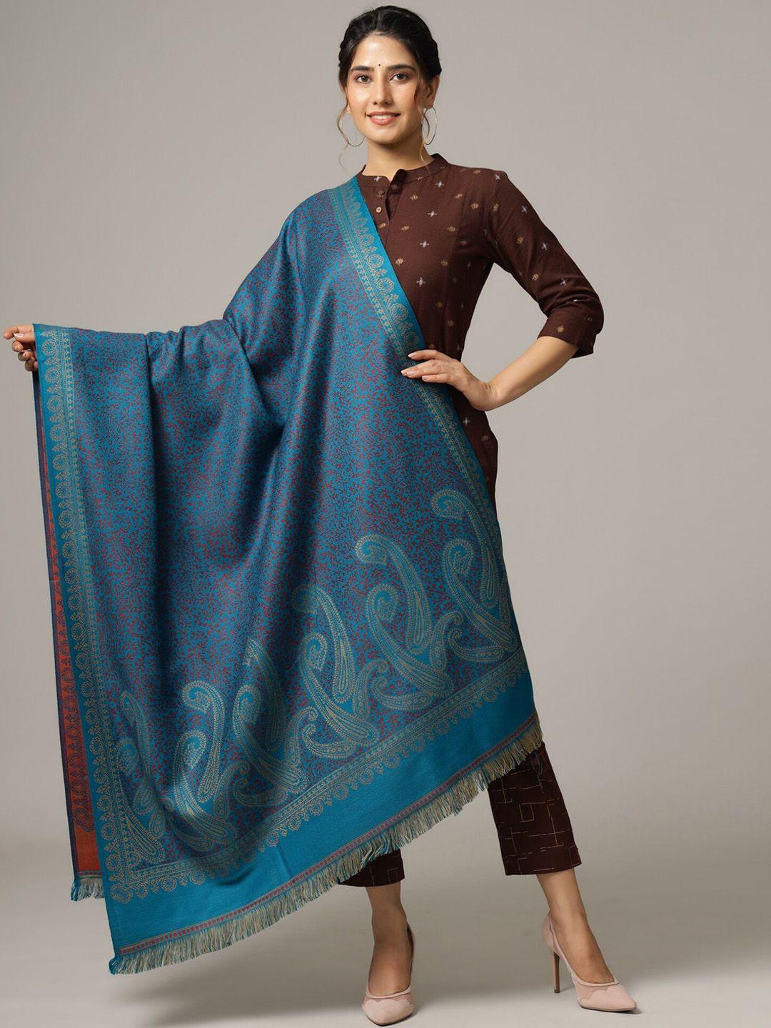 handicraft palace women turquoise blue  woven design shawl