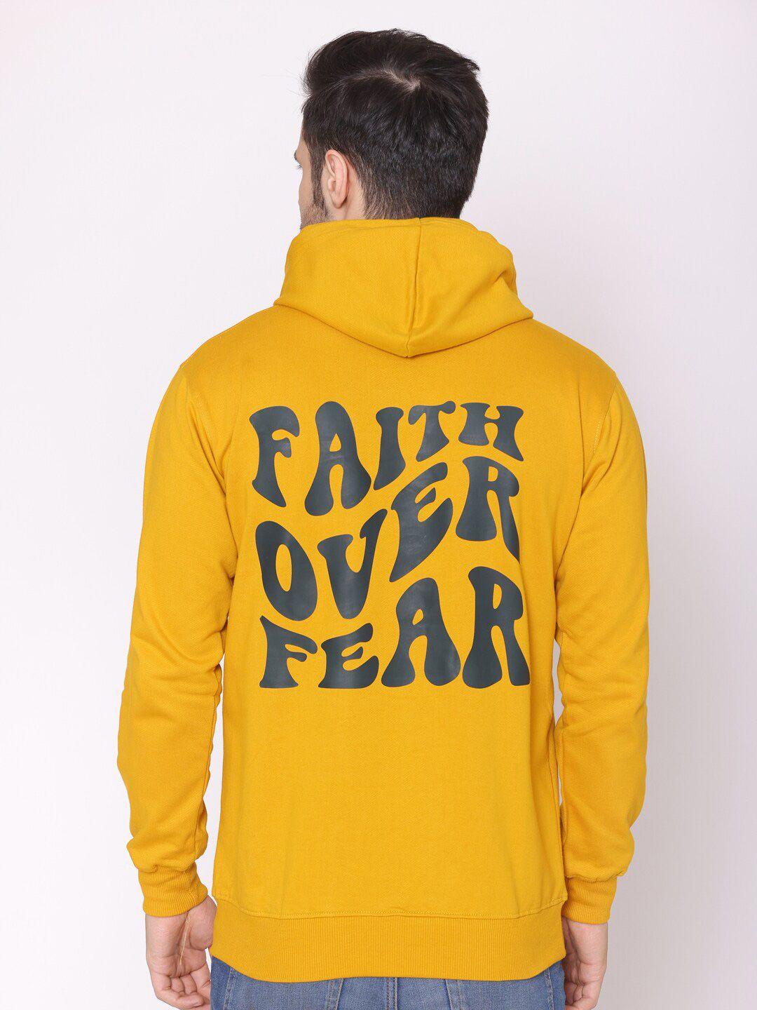 lounge dreams men mustard printed cotton hooded sweatshirt