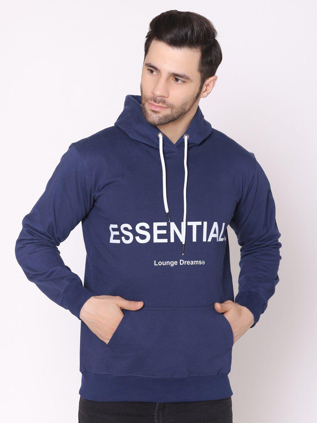 lounge dreams men navy blue printed hooded sweatshirt