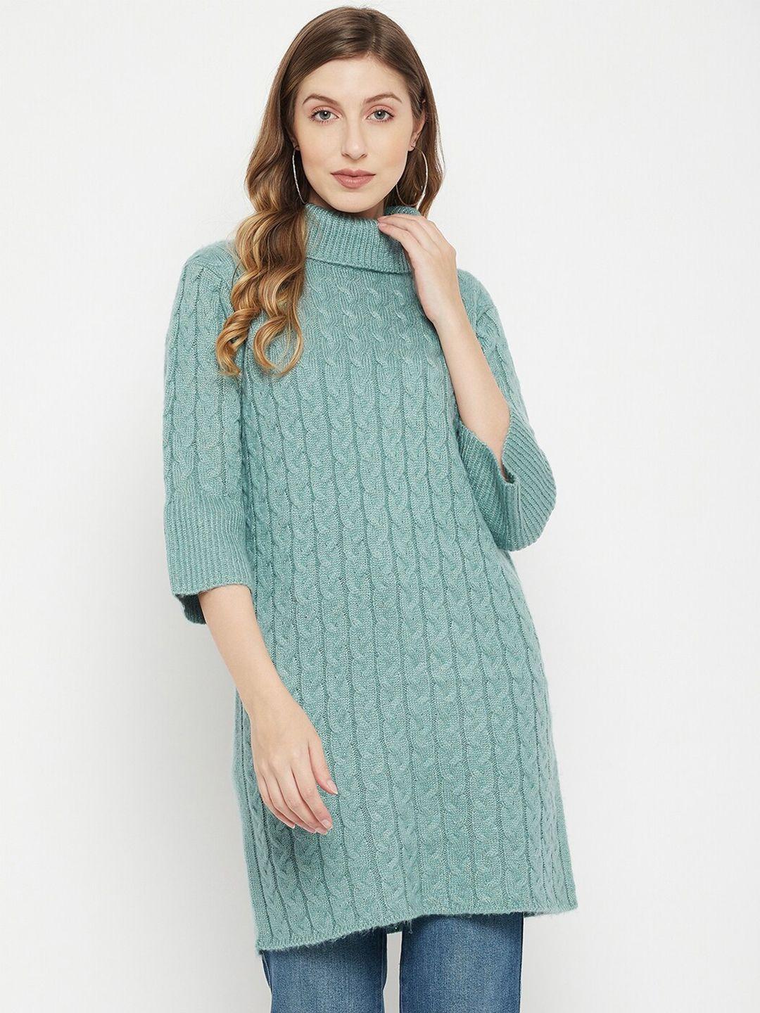 madame women blue acrylic cable knit longline pullover