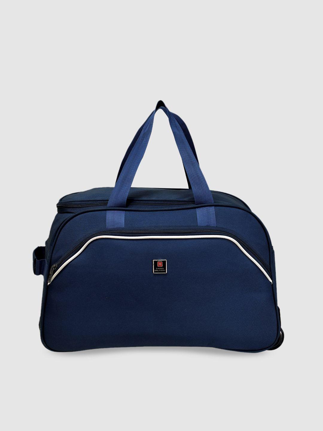 swiss military blue solid duffle trolley bag