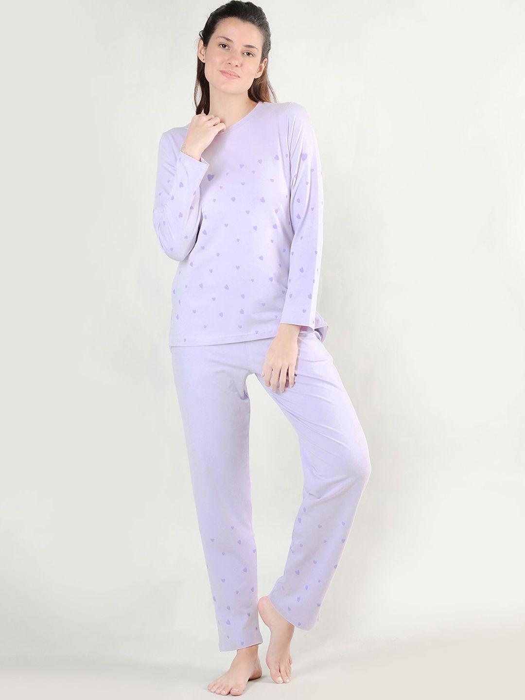 organzaa women lavender printed night suit