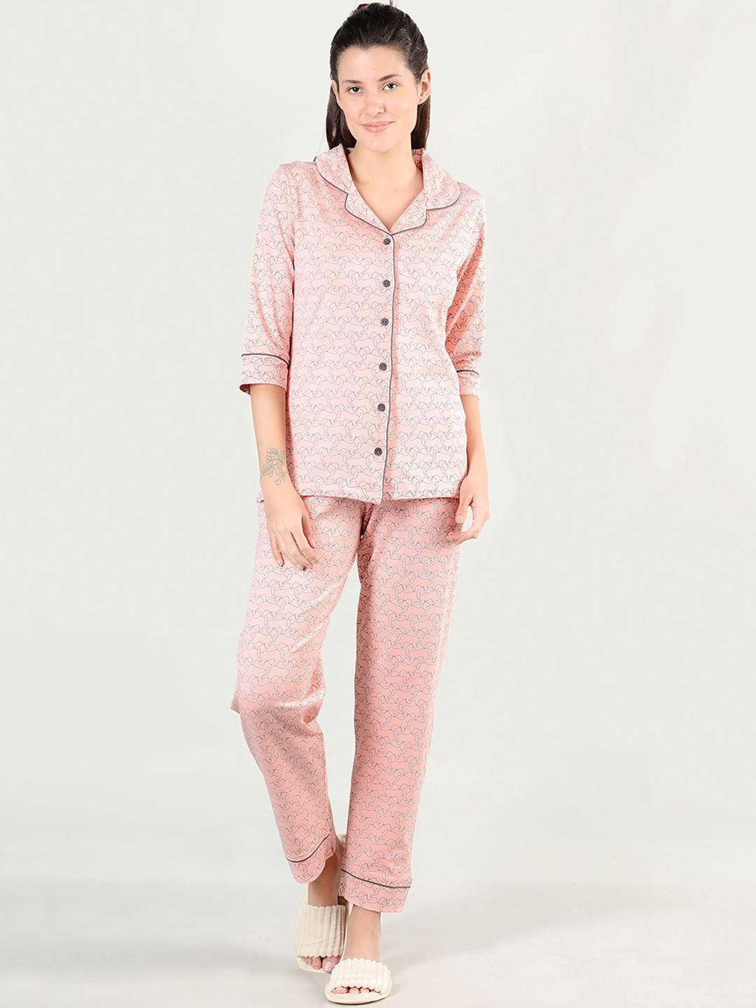 organzaa women peach-coloured & black printed night suit