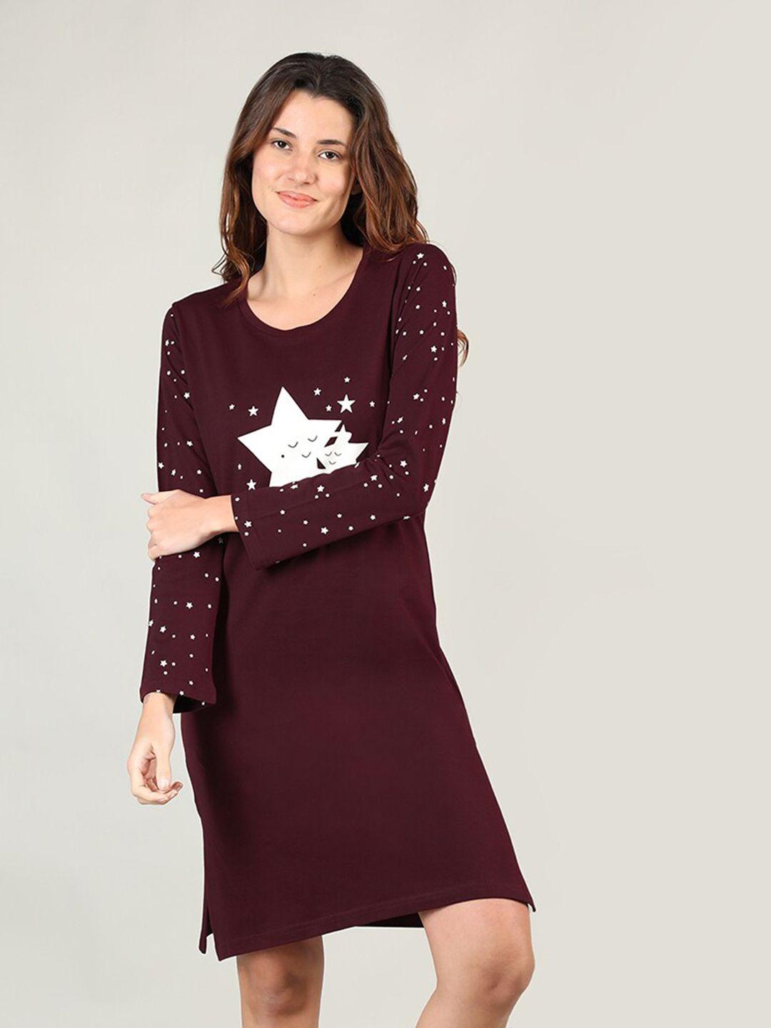 organzaa maroon printed nightdress