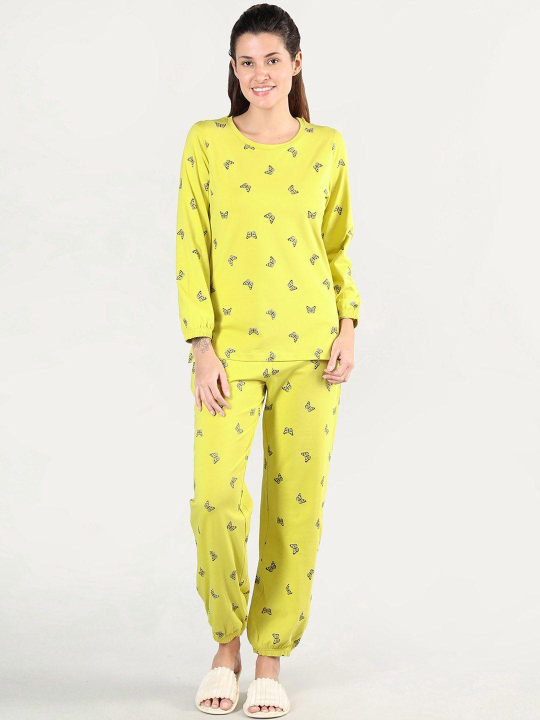 organzaa women lime green & black printed night suit