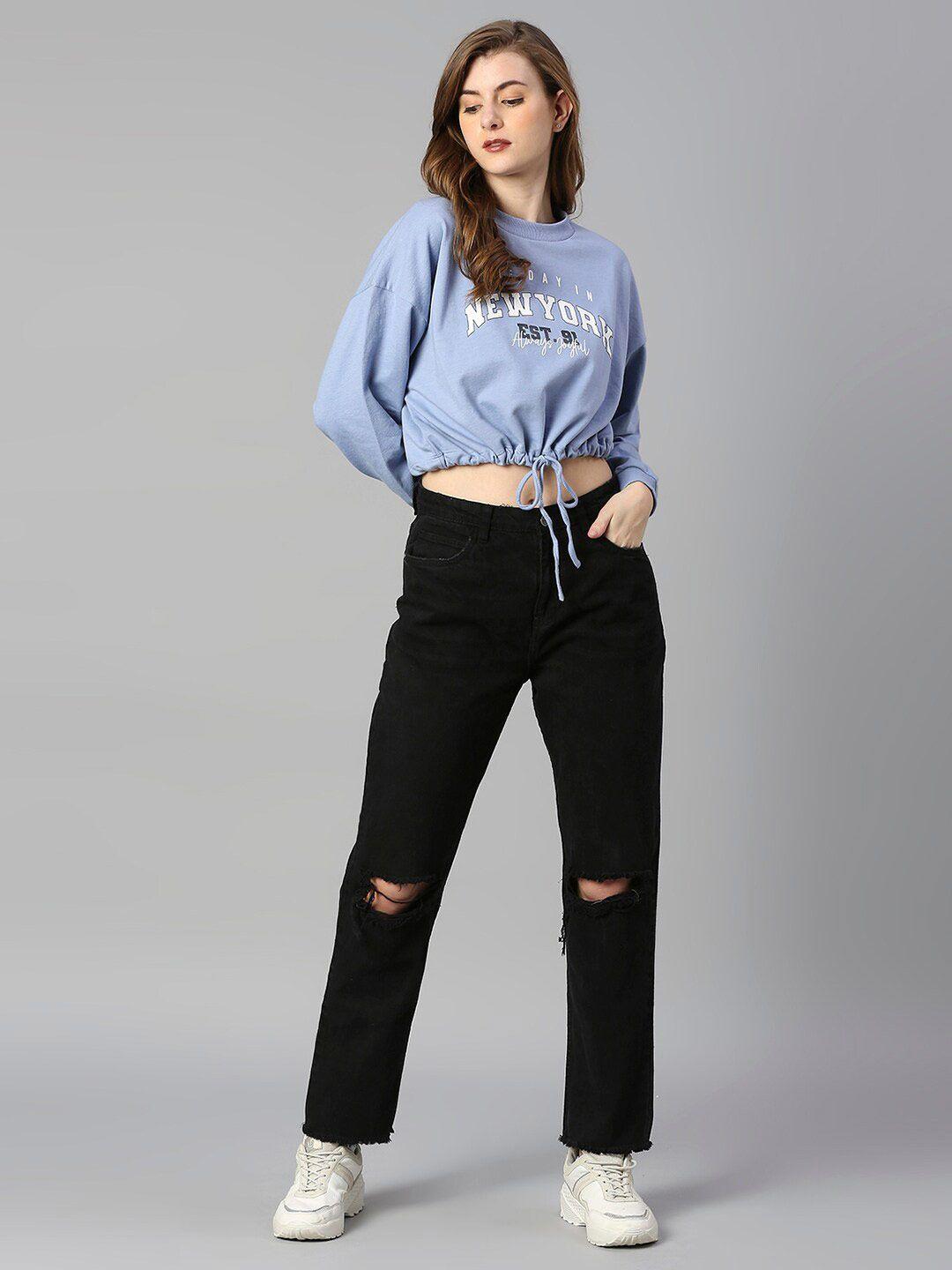 hubberholme women blue printed sweatshirt