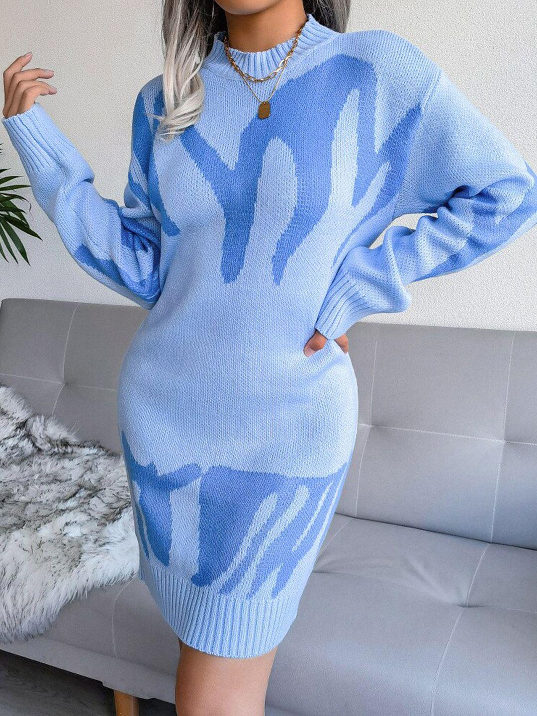 bostreet women blue abstract print sweater acrylic dress