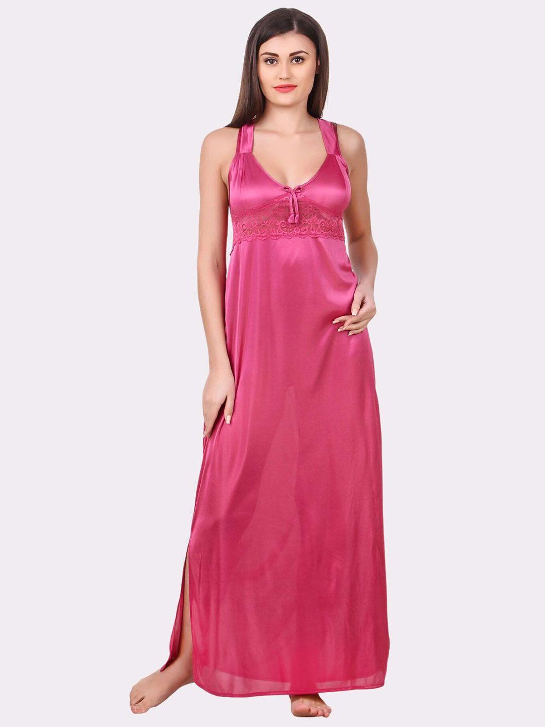 fasense pink solid maxi nightdress