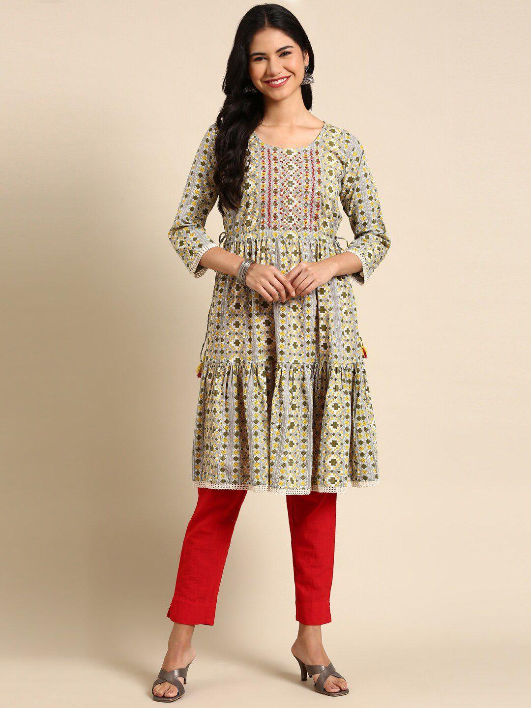 showoff women grey geometric printed kurta