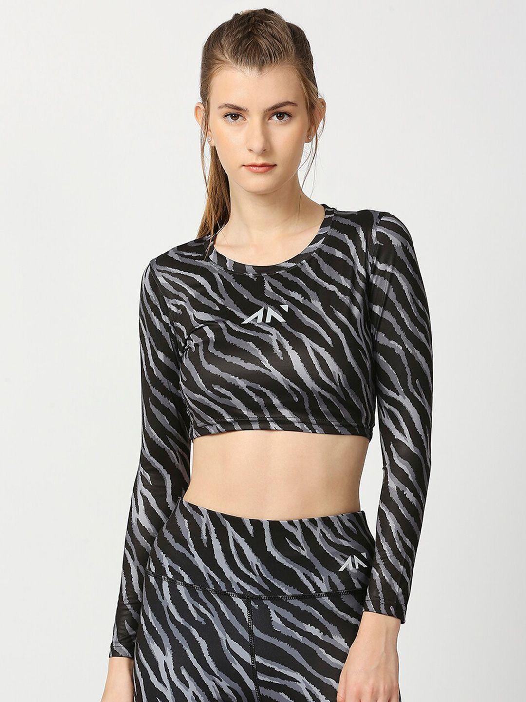 aesthetic nation women black & grey animal print crop top