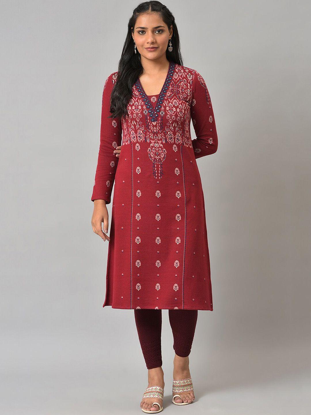 w women red ethnic motifs printed kurta