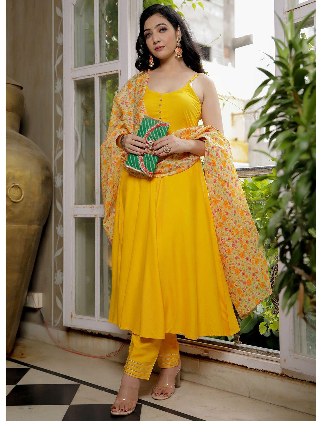 indi inside women yellow gotta patti kurta with trousers & with dupatta