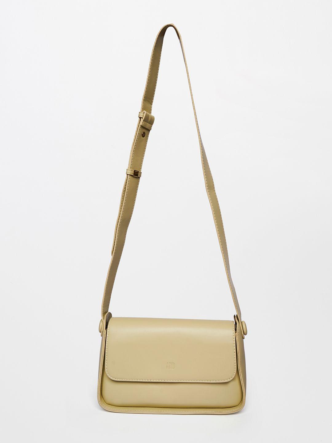 and beige pu structured sling bag