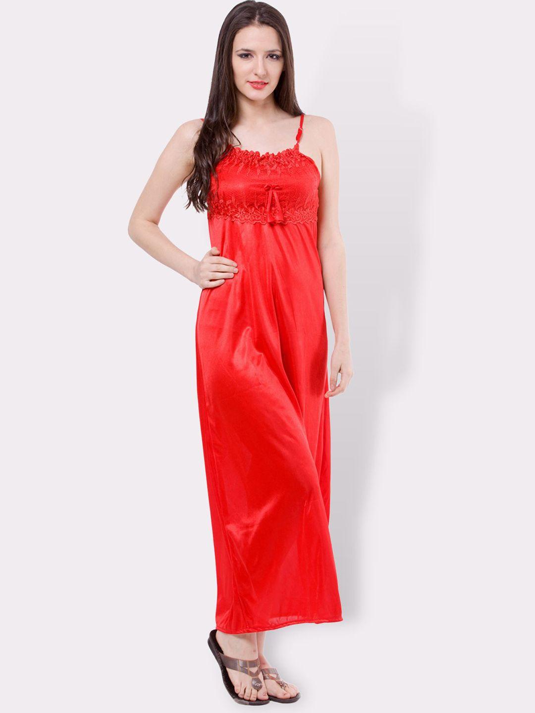 fasense red solid maxi nightdress