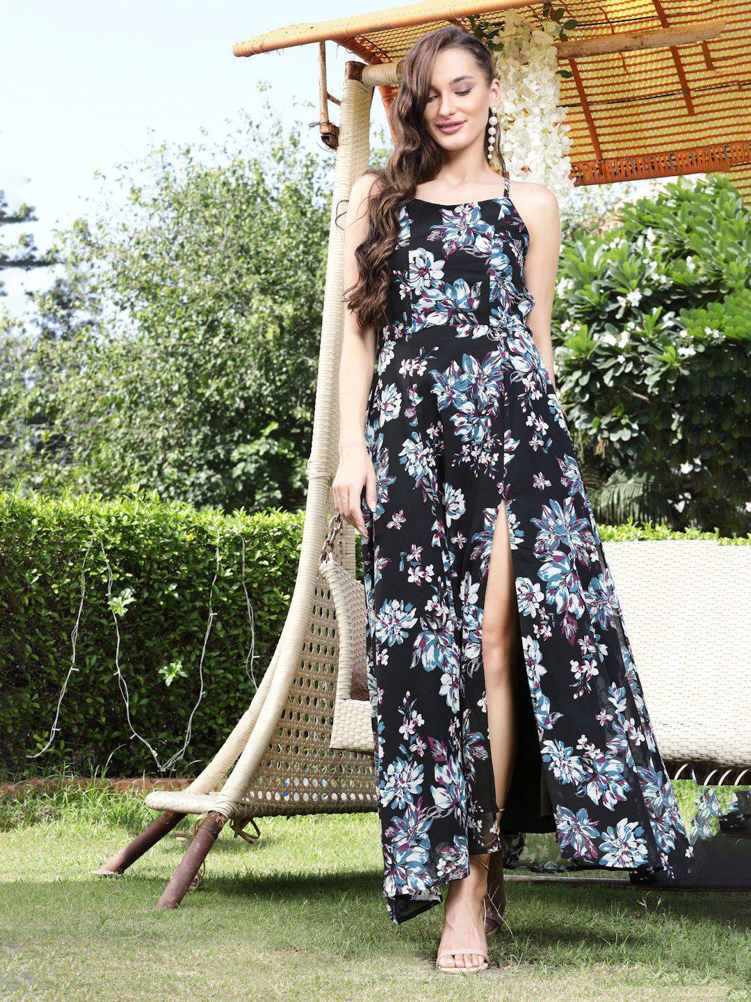 sera black floral a-line maxi dress