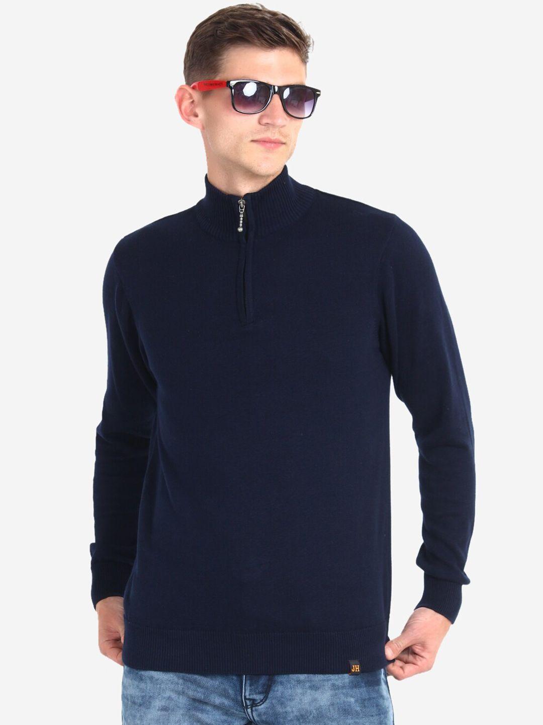 joe hazel men navy blue solid cotton pullover