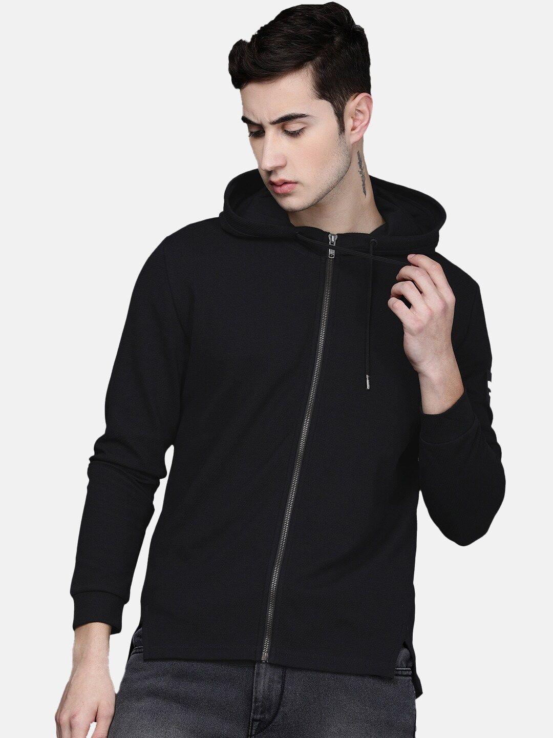 voi jeans men black hooded cotton sweatshirt