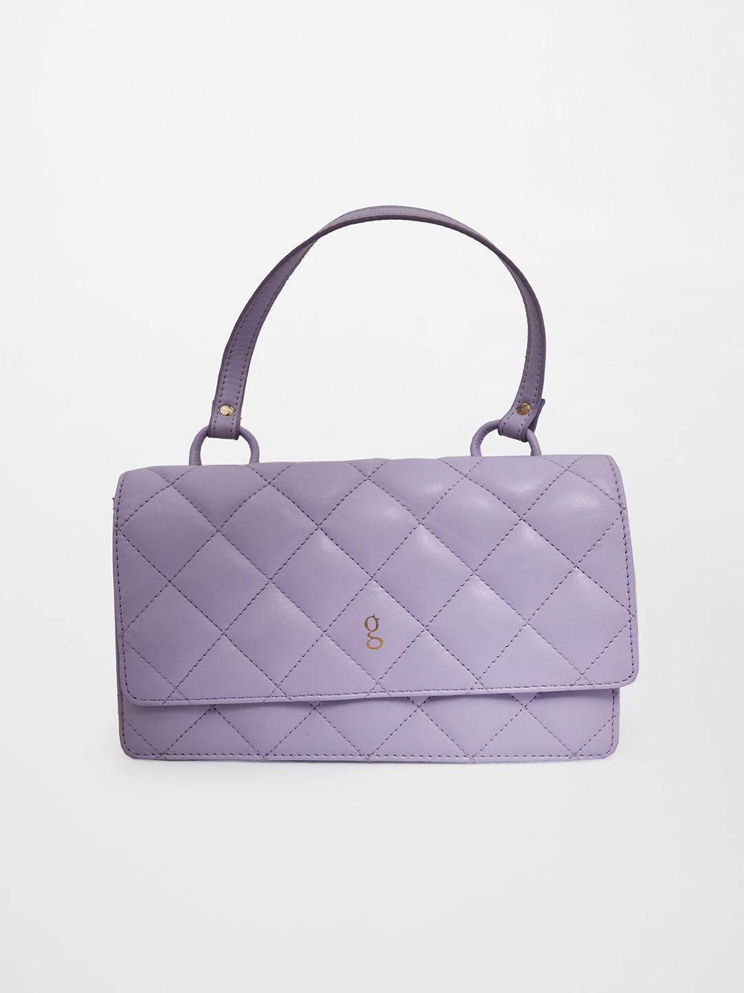 global desi purple textured structured handheld bag with quilted