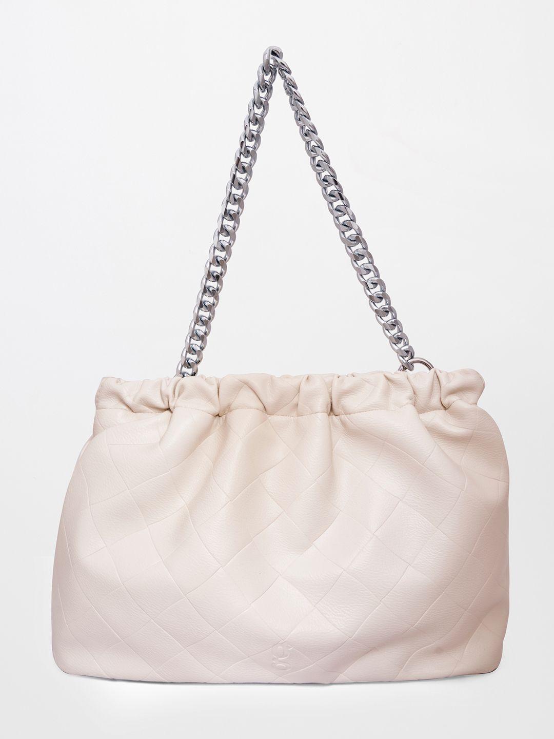 global desi off white structured handheld bag