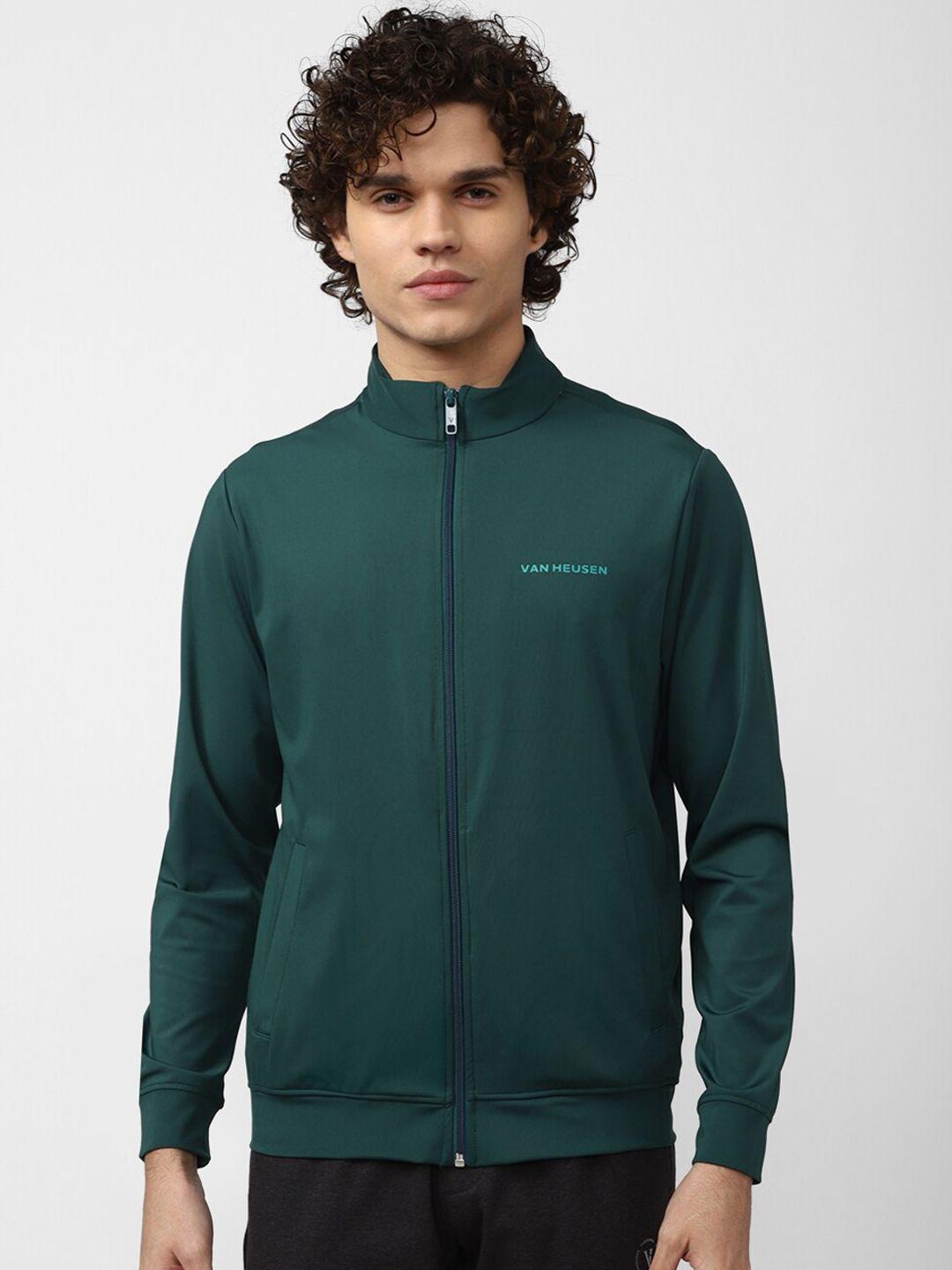 van heusen flex men green mock collar bomber jacket