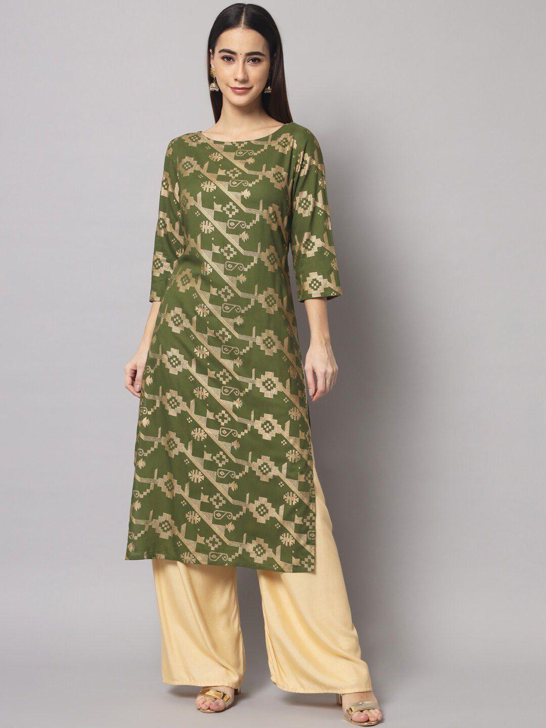 sutidora women green ethnic motifs printed kurta