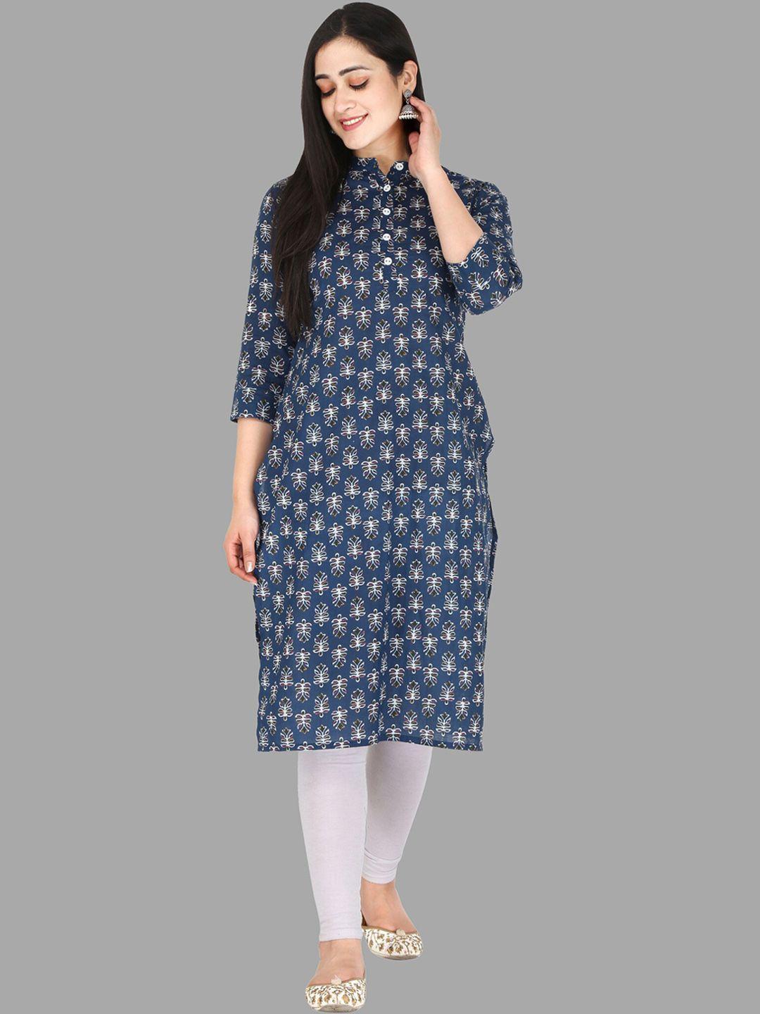 kannahi women blue ethnic motifs printed cotton kurta