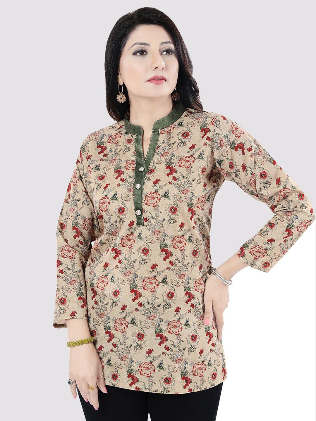 saree swarg women beige floral printed kurti