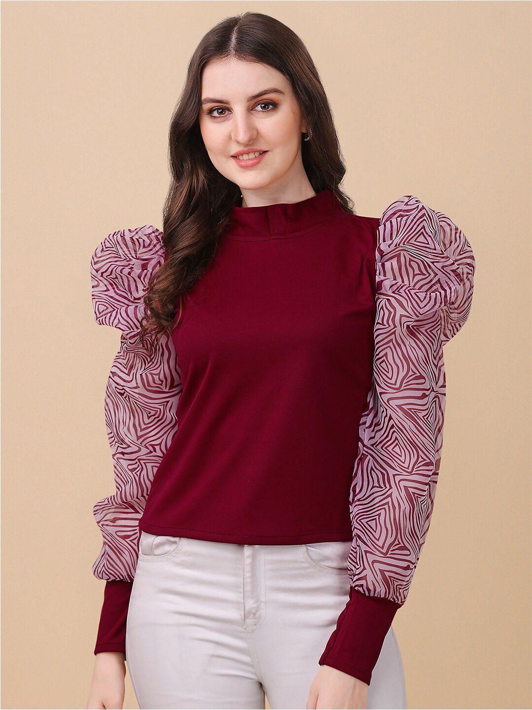 paralians women maroon geometric print crepe top